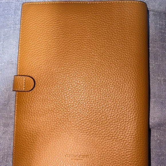 Coach Tan Pebbled Leather Notebook Cover with Colorful Embroidery - Picture 2 of 5
